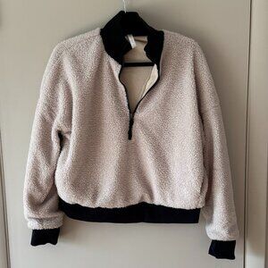 Fabletics Women's Polar Fleece Pullover Cream Black Quarter Zip Sherpa medium